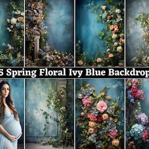 15 Blue Floral Backdrops Fine Art Texture Maternity Backdrop Family Backdrop Kids Backdrop Blue Flower Wedding Backdrop Photoshop Overlay