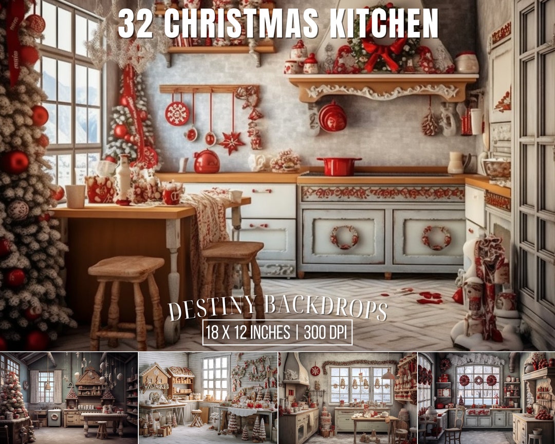 Christmas Kitchen Backdrop Kitchen Digital Background Photography