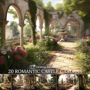 20 Romantic Castle Gardens Digital Backdrops Bundle Enchanting Medieval Townscape Castle Wall Art Romantic Backdrop Castle Christmas Gift