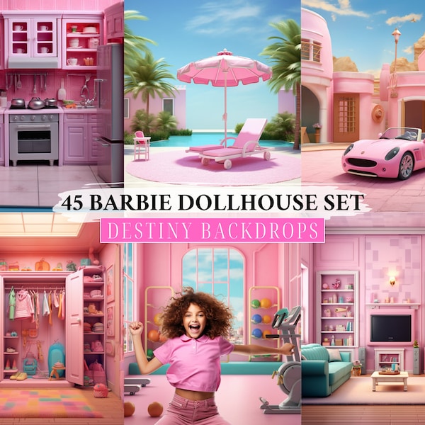 Value Background Bundle Pink Dollhouse Digital Backdrop Photoshop Overlay Pink Dream House Pink Closet Doll Dress Pink Doll Backdrop Studio