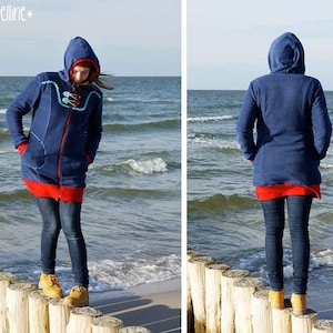 Ebook, Damen Sweatjacke FrauWILMA Gr. 34-52 (S-XXL), Longjacke mit Kapuze, PDF-Schnittmuster zum Downloaden