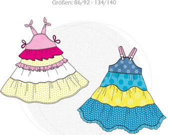 Paper cut pattern children's dress "Sasha", step dress, strap dress, revolving dress with wavy steps size 86/92-134/140