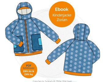 PDF Schnittmuster Kinderjacke ZORIAN mit abknöpfbarer Kapuze Gr. 74/80 bis 158/164 mit Nähanleitung