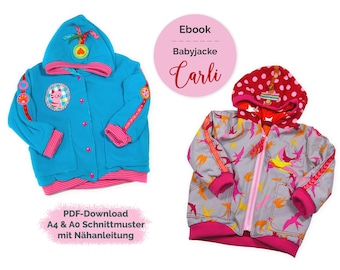 PDF-Schnittmuster Babyjacke mit Kapuze, Baby-Blouson Carli, Sweatjacke Baby, Babymütze, Gr. 50/56-86/92, Ebook Nähanleitung