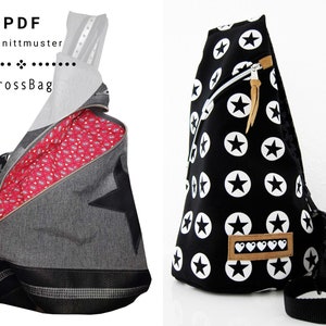 PDF Taschenschnittmuster &quot;Crossbag&quot;, Umhängetasche, Rucksack mit schrägem Reißverschluss, Kleiner Fahrradrucksack Nähanleitung von farbenmix