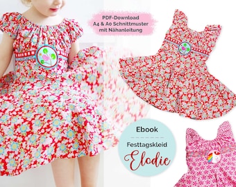 Ebook Festkleid ELODIE Mädchen Kommunionkleid Einschulungskleid Gr. 86/92 - 146/152 PDF-Schnittmuster mit Fotoanleitung