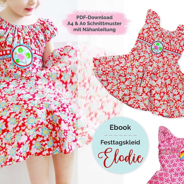 Ebook Festkleid ELODIE Mädchen Kommunionkleid Einschulungskleid Gr. 86/92 - 146/152 PDF-Schnittmuster mit Fotoanleitung