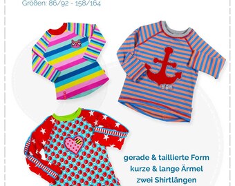 Ebook Raglanshirt ZOE für Kinder Gr. 86-158 mit A4/A0 Schnittmuster zum Downloaden