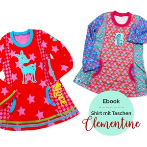Ebook PDF-Schnittmuster Kindershirt, Tunika &quot;Clementine&quot; langarm, Langarmshirt mit Taschen, Gr. 86/92-170/176, Shirt mit Teilungsnähten