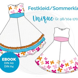 Ebook Kinder Festkleid UNIQUE mit weitschwingendem Rockteil Gr. 98/104-170/176