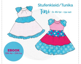 Ebook Stufenkleid Volantkleid TINI Gr. 86/92-134-140 PDF-Nähanleitung A0 Schnittbogen zum Plotten und Ausdrucken