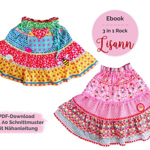 PDF-Schnittmuster Stufenrock Lisann, Kinderrock, Mädchenrock, Sommerrock, Wenderrock, Lagenrock Gr. 86/92-158/164