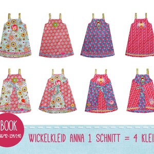 PDF-Schnittmuster Wende-Wickelkleid &quot;Anna&quot;, 4 in 1 Kinderkleid, Schürzenkleid Nähanfänger, Gr. 86/92 - 134/140, online Nähanleitung