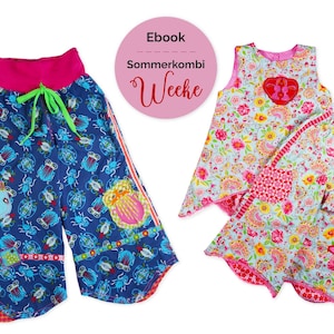PDF-Schnitmtuster Sommerkombi "Weeke", Luftige Kinderhose, Zipfeltunika, Kinderkleid Webware, Mädchentunika, Gr. 86/92-158/164