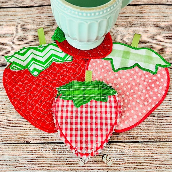 Strawberry Coaster/Mug Rug Embroidery Design 2 FINISHES