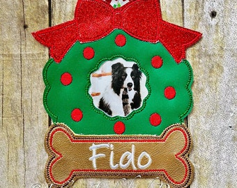 Pet Christmas Wreath Photo Ornament Embroidery Design 2 SIZES