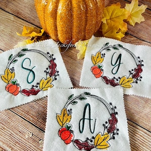 5in Fall Circle Monogram Frame with Alphabet Embroidery Design SET