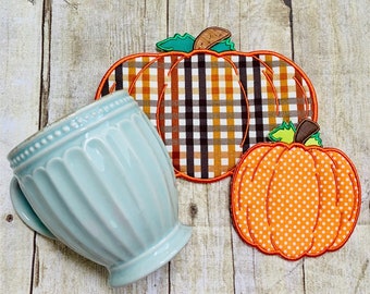 ITH Pumpkin Mug Rug/Coaster Embroidery Design 2 SIZES