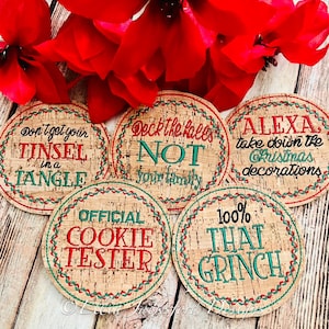 Christmas Humor Coaster Embroidery Design SET OF 5