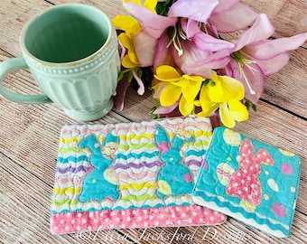 Quilted Bunny Mug Rug and Coaster Embroidery Design SET