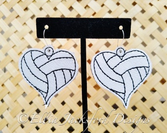 ITH Volleyball Heart Earring Embroidery Design