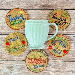 Teacher Coaster Embroidery Design SET OF 5