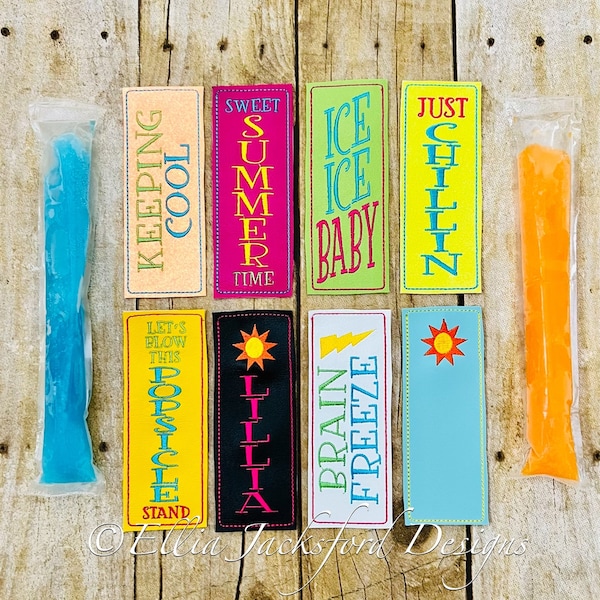 4x4 Summer Sayings Freezer Pop Holder Embroidery Design SET OF 7