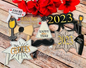 New Year's Eve Photo Props Embroidery Design SET OF 8