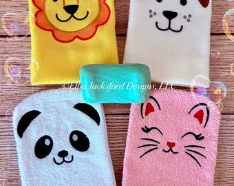 Animal Bath Mitten Embroidery Design SET OF 4