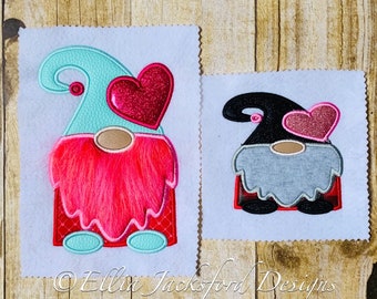 Valentine Heart Gnome Applique Embroidery Design 2 SIZES