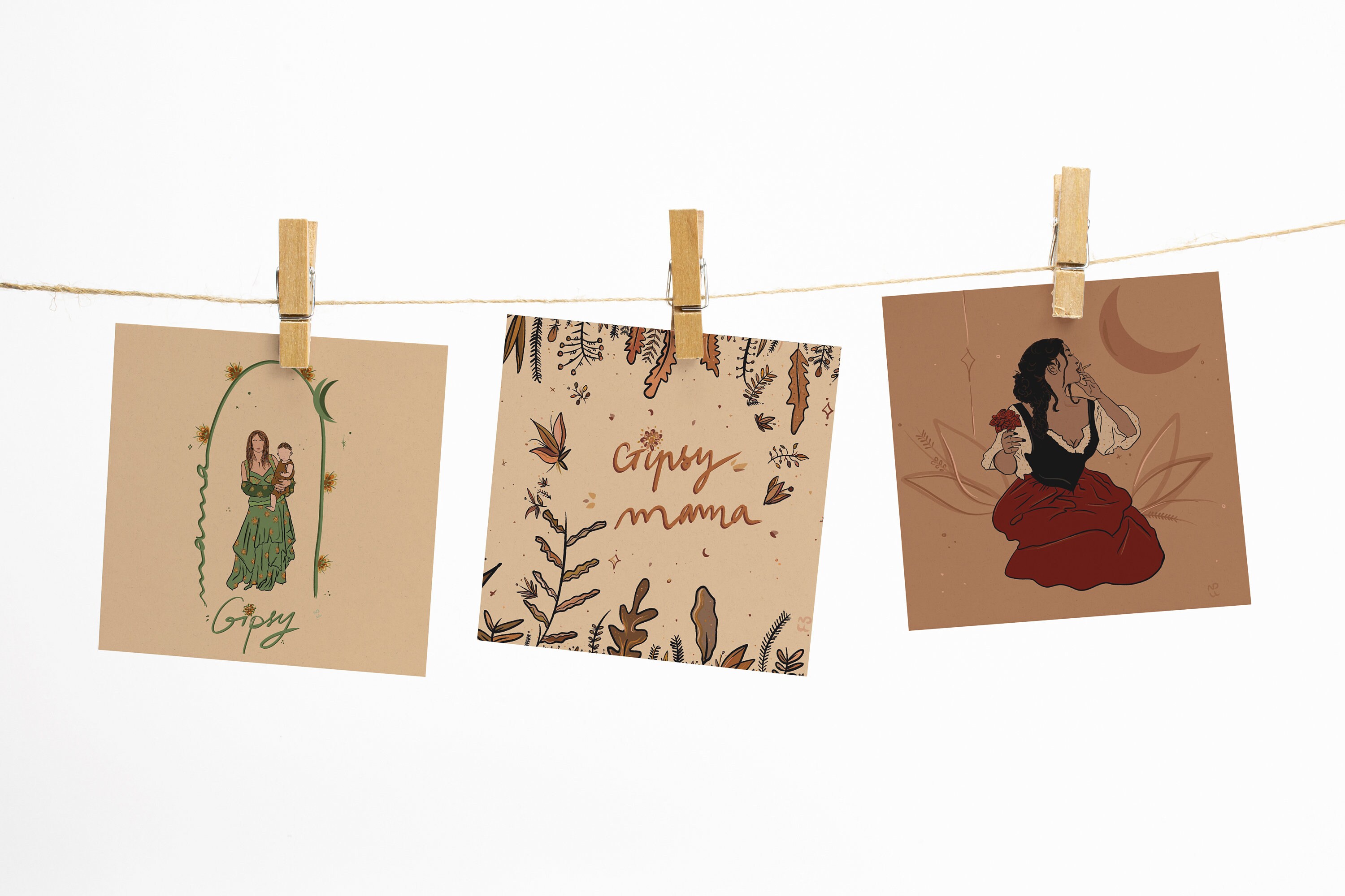 Lot de 3 Illustrations + Cordelette Épingles