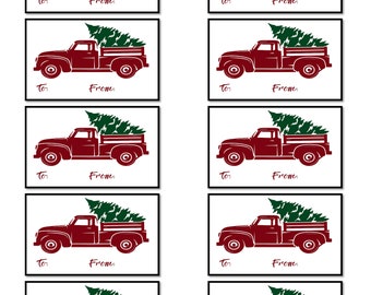 Gift Tags - Print and Cut Your Own Digital Download Avery 5163 2x3 Tags/ Truck Farm + Warm Hugs +Happy Holidays for Christmas