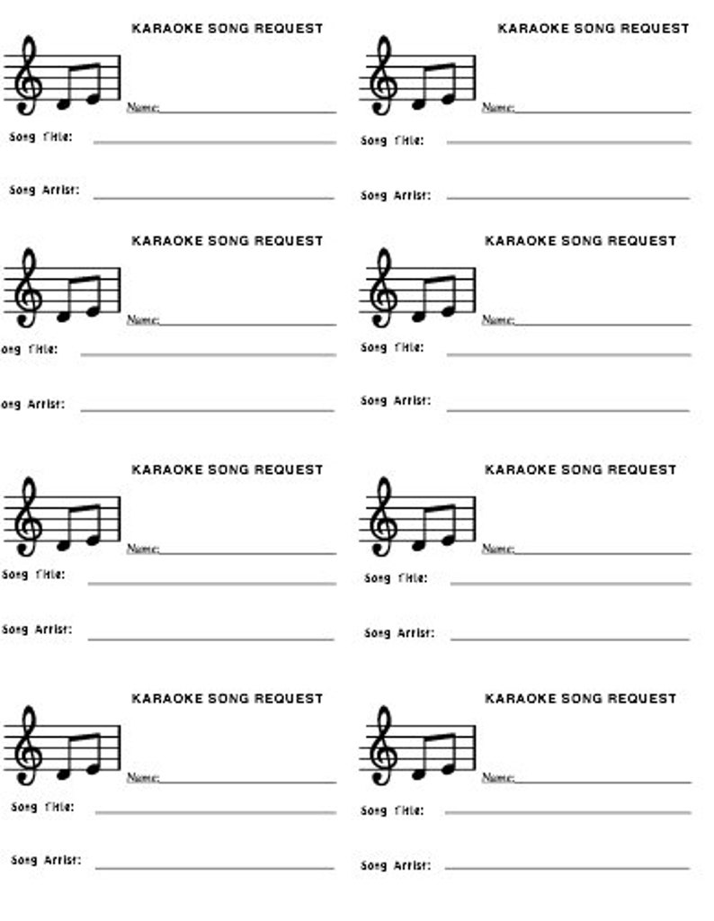 Free Printable Karaoke Song Request Slips Template Printable Templates