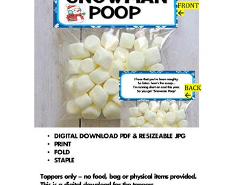 Snowman Soup & Snowman Poop - You get both! - Print and Cut Your Own Digital Download Treat Bag Toppers Double Sided Christmas