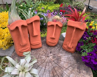 Custom Order 4 Handmade Clay Planters plus four air-plants