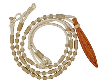 Riendas Romal de cuero crudo trenzadas a mano: Equipamiento para caballos del Oeste Vaquero, riendas de cuero con broches para montar en rancho.