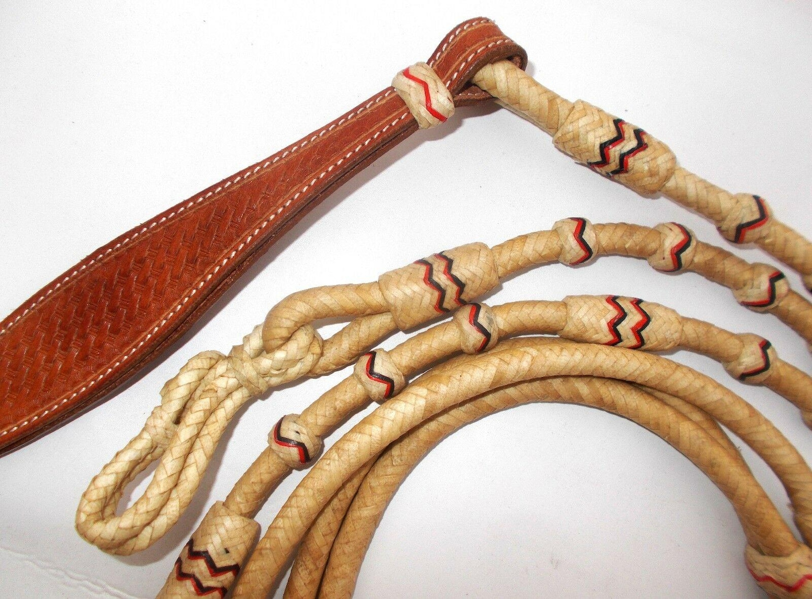 Set Western Tête Et Rênes Romal En Cuir Et Rawhide Tressé Main – Marron Naturel