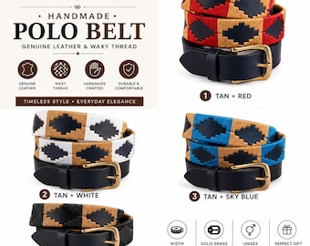 Cinturón de piel de polo hecho a mano con bordado de hilo encerado, estilo vaquero del oeste, regalo personalizado para él (unisex).