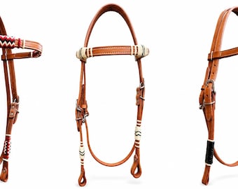 Genuine Leather Western Headstall Hand Braide Rawhide Variation Stainless Steel Hardware