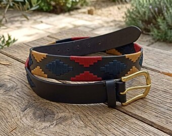 Cinturón de polo de cuero personalizado con estampado azteca, regalo personalizado grabado para él.