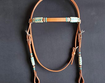 Cabezada de cuero genuino hecha a mano, brida western, frontalera de cuero crudo trenzada a mano, artículos de equitación.
