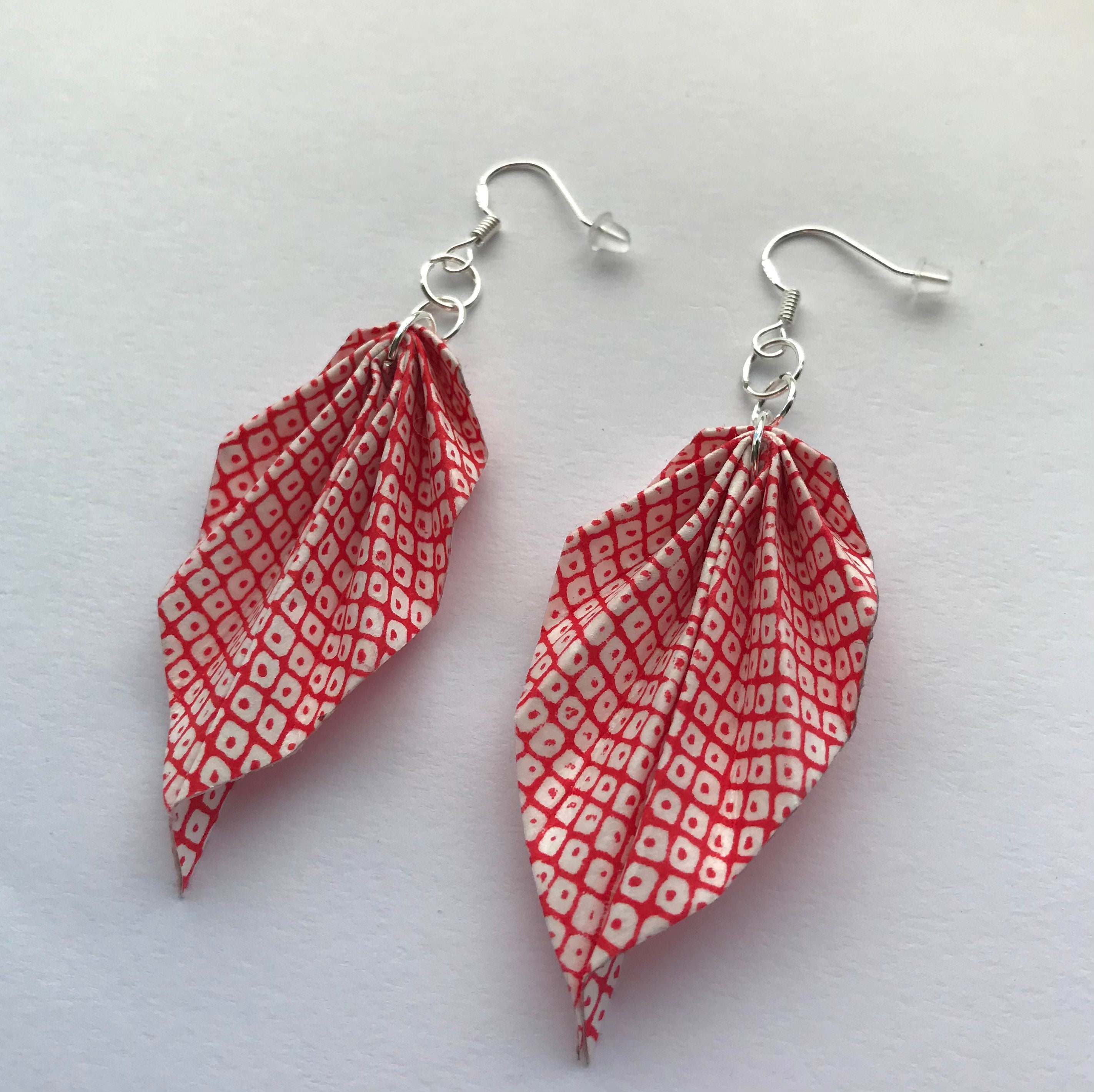 Handmade Red Origami Leaf Earrings Gifts Unique Earrings Etsy