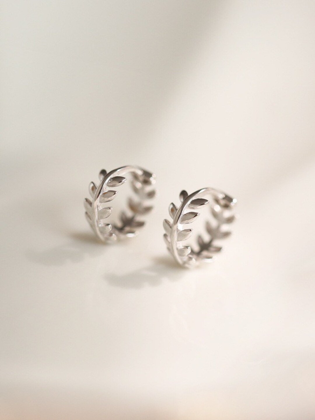 Tiny branch leaf earrings| Hoops| Sterling Silver| Olive branch| Peace| Dainty| Delicate| Cutest|