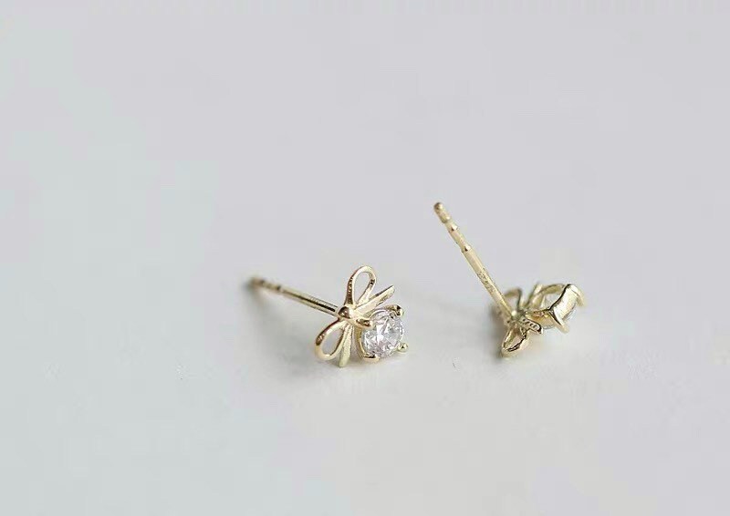 Tiny Bow Stud Earrings Bow Tie Sterling Silver Crystal - Etsy