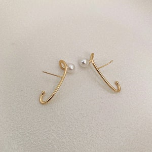 Minimalist Gold Cuff Pearl Earrings Sterling Silver Posts - Etsy
