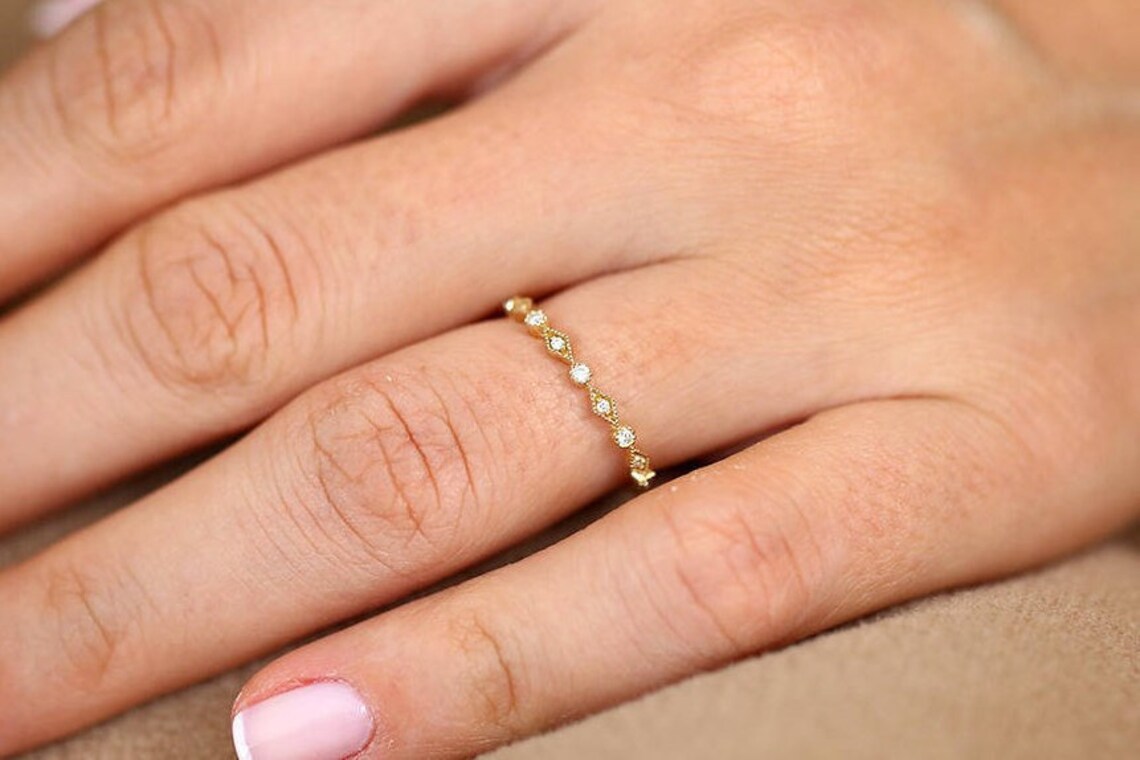 Skinny Geometric Diamond Gold Ring boho Stacking Ring Etsy