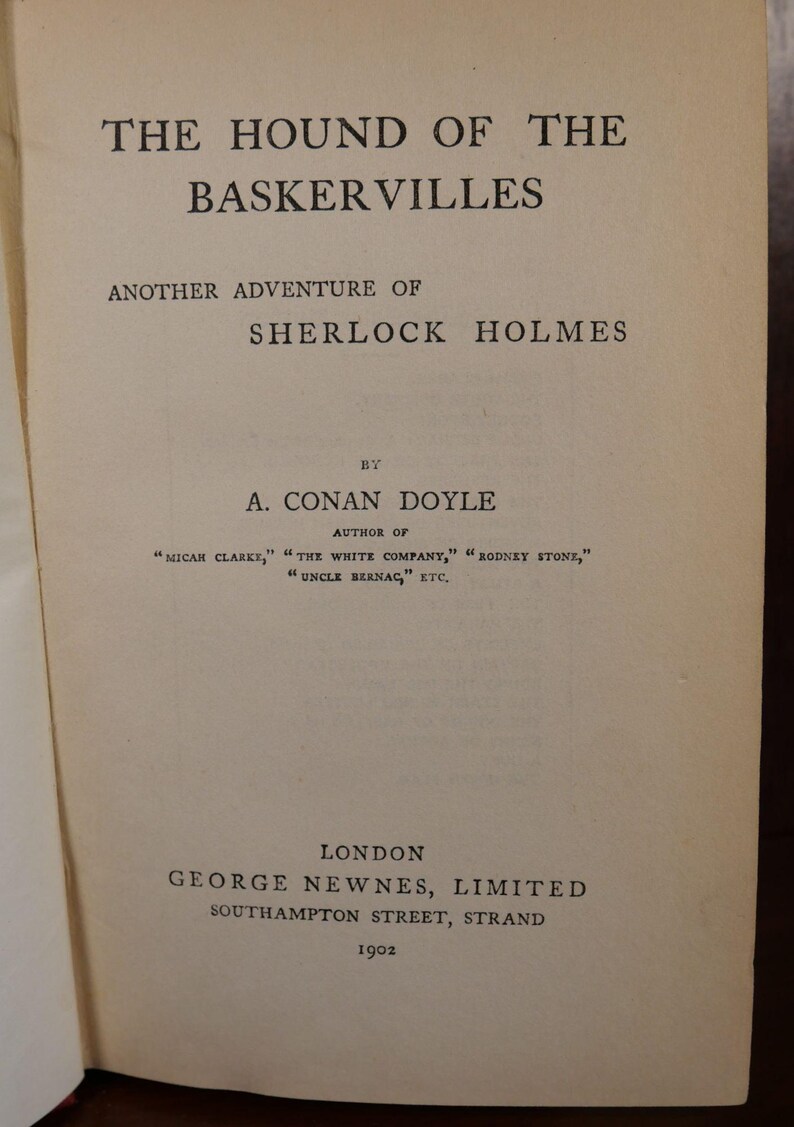 Arthur Conan Doyle / the Hound of the Baskervilles 1st Edition 1902 - Etsy