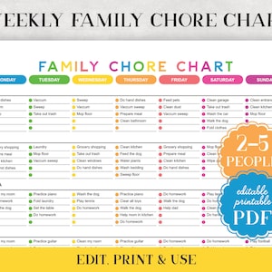 Weekly Family Chore Chart - Editable Checklist for Kids and Adults - Personalised To Do List Schedule - Printable PDF Template Planner
