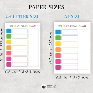 Weekly Meal Plan Template - Family Meal Planner - Paper size - A4 size or US Letter size to print, or print your preferred size