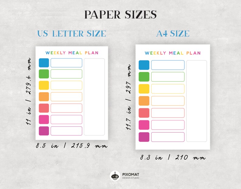 Weekly Meal Plan Template - Family Meal Planner - Paper size - A4 size or US Letter size to print, or print your preferred size